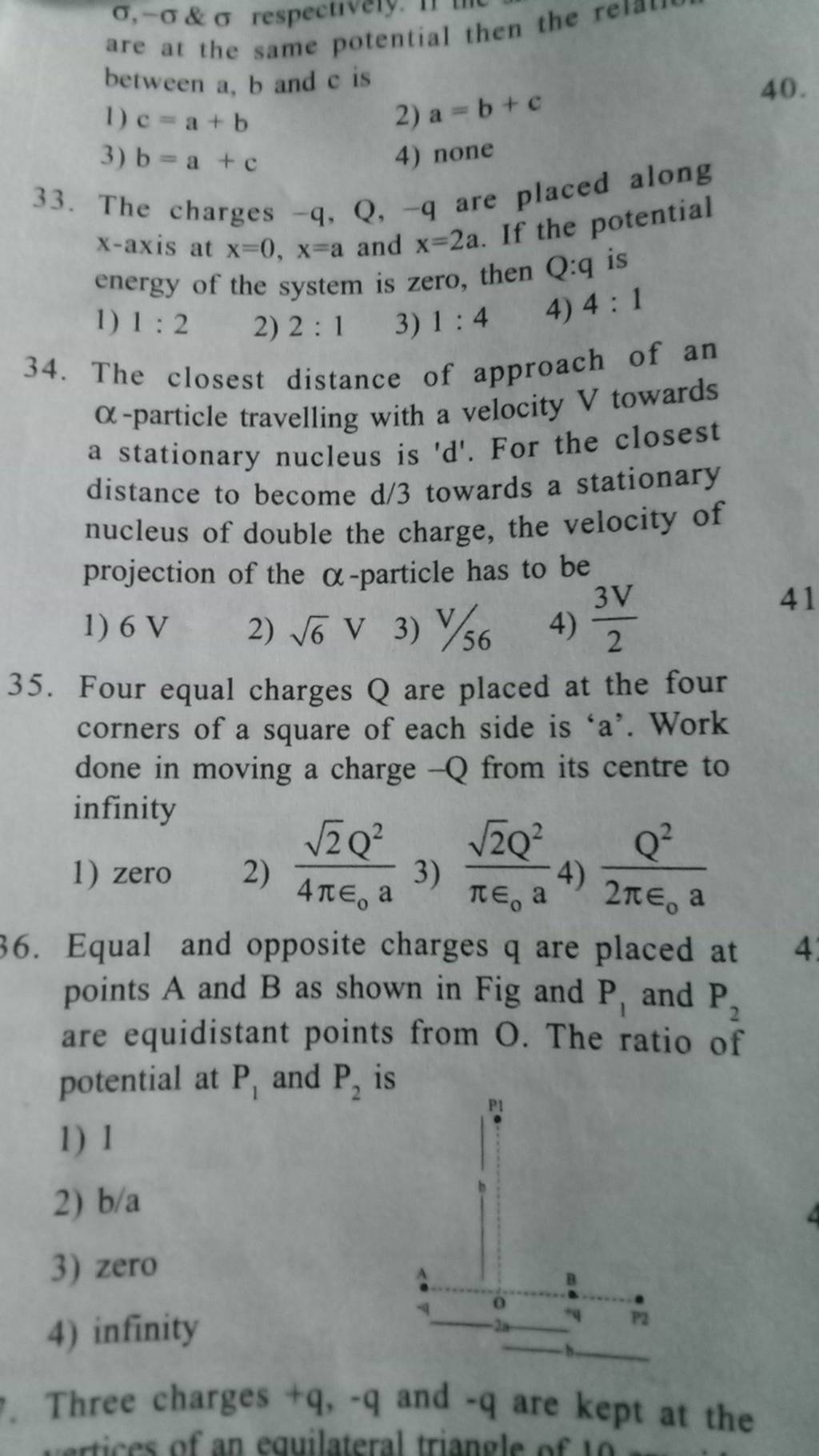 Equal And Opposite Charges Q Are Placed At Points A And B As Shown In Fig..