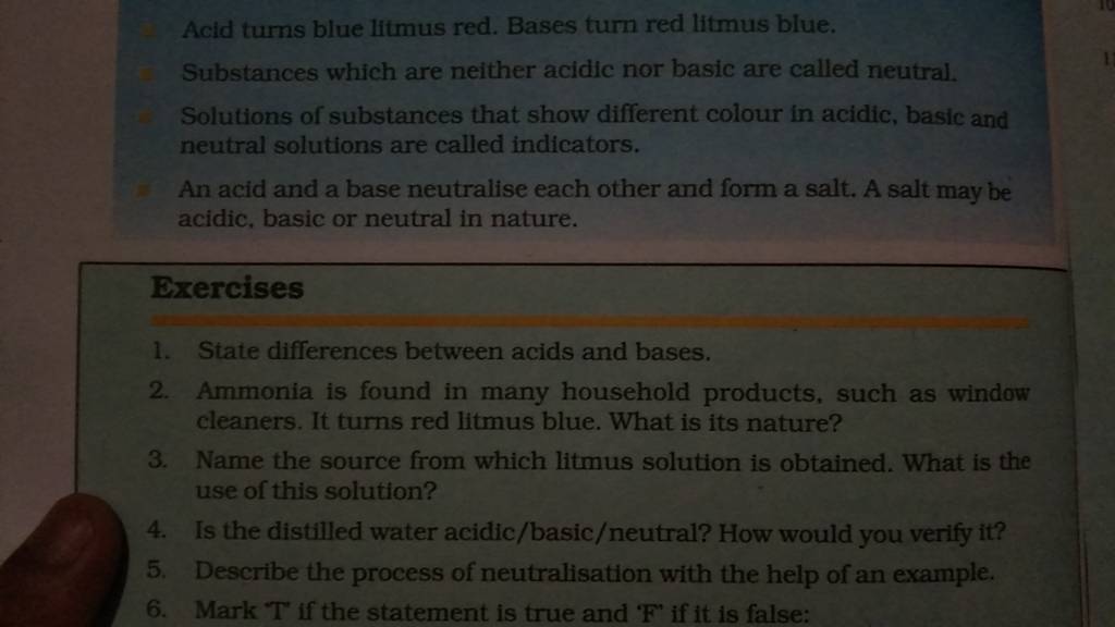 Acid turns blue litmus red Bases turn red litmus blue Substances which Acid turns blue litmus red Bases turn red litmus blue Substances which