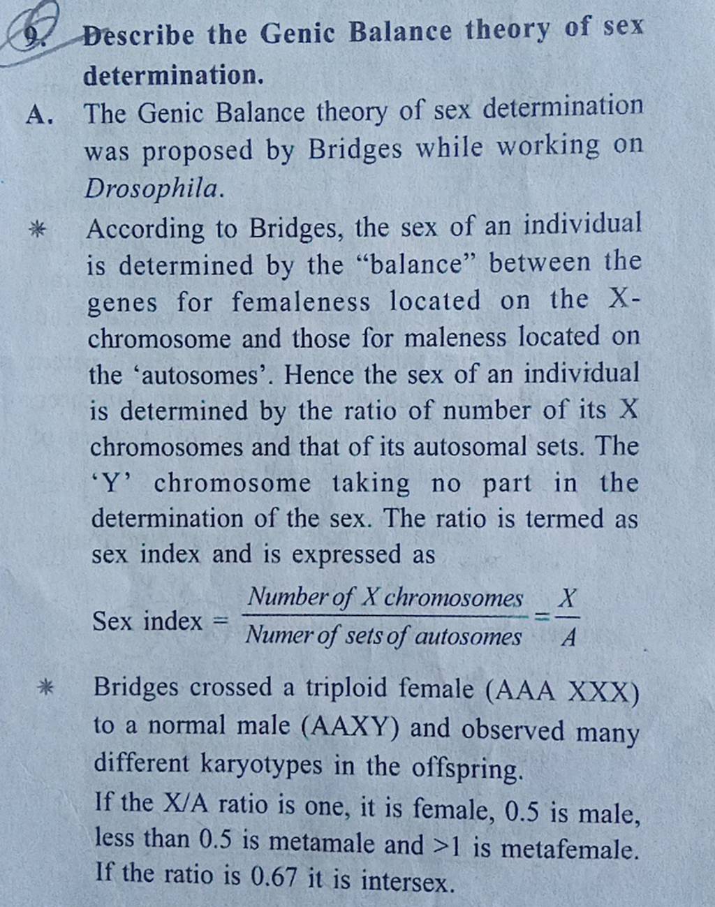 9 Describe The Genic Balance Theory Of Sex Determination A The Genic