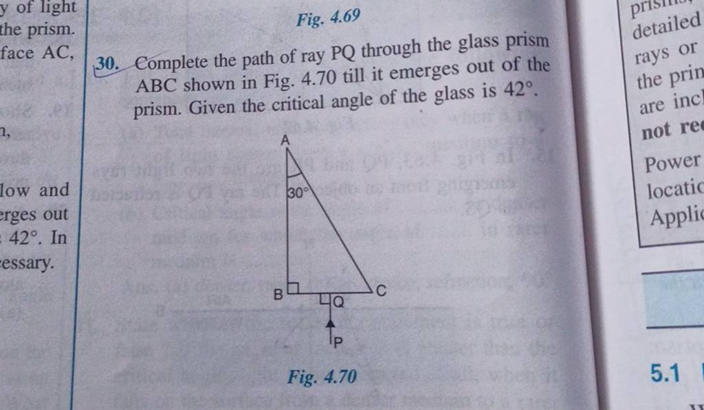 30 Complete The Path Of Ray Pq Through The Glass Prism Abc Shown In Fig 5011