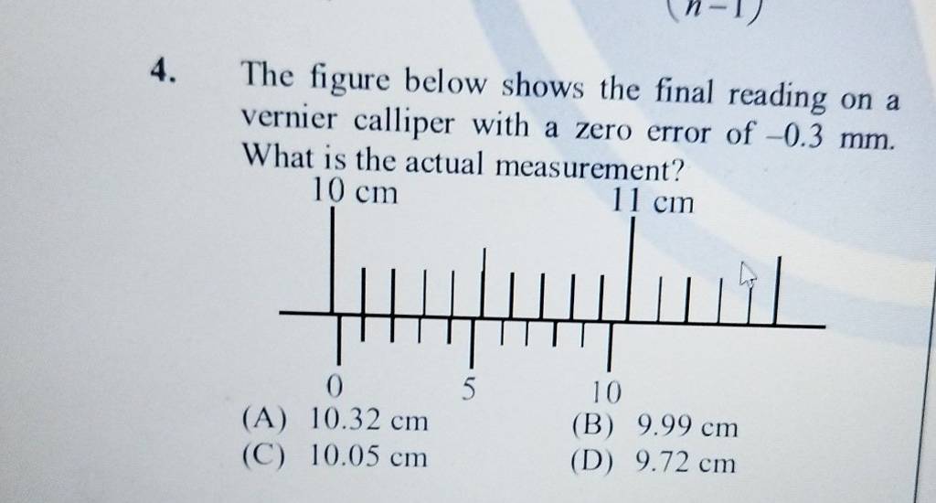 The figure below shows the final reading on a vernier calliper with a zer..