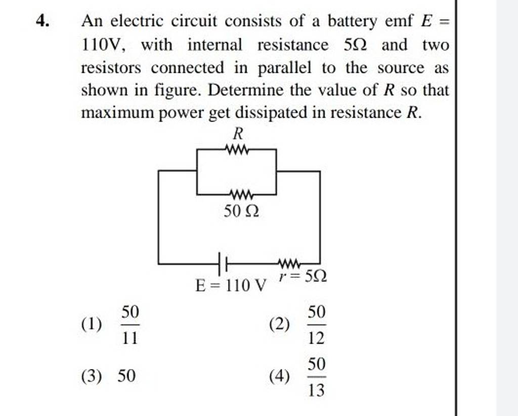 An electric circuit consists of a battery emf E= 110 V, with internal res..
