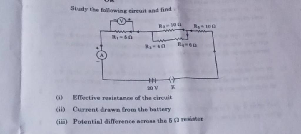 Study the following circuit and find :
(i) Effective resigtance of the