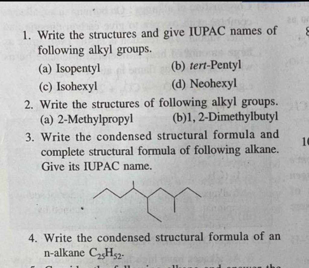 Write The Structures And Give IUPAC Names Of Following Alkyl Groups...