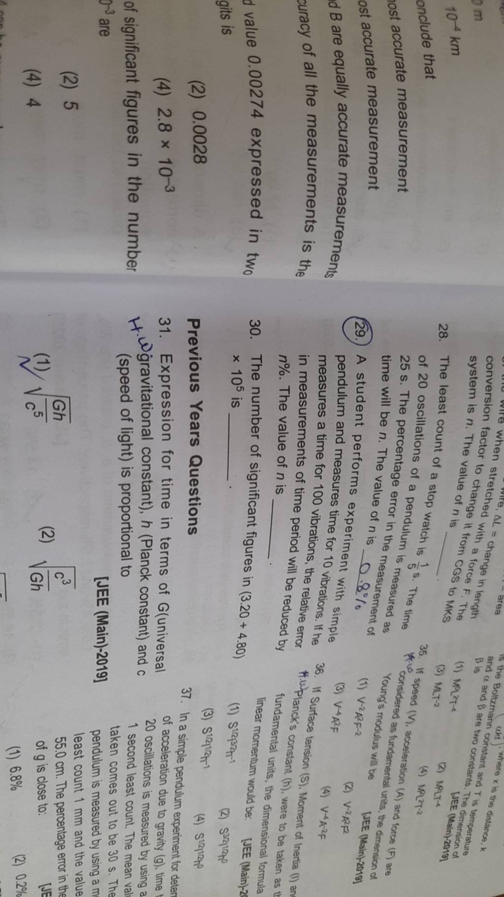 (2) 5 28. The least count of a stop watch is 51 s. The time 35 . Filo