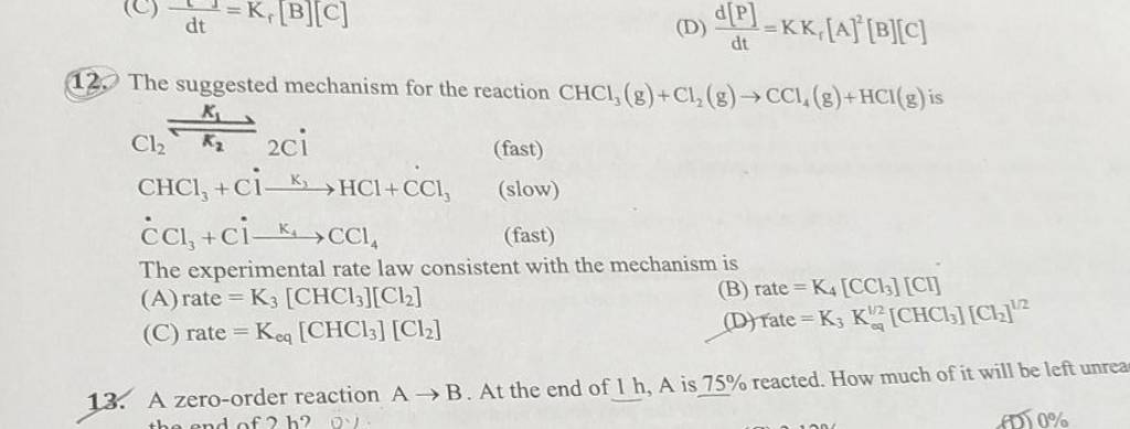 The Suggested Mechanism For The Reaction CHCl3 G Cl2 G CCl4 G HC   1661238637669 Icjrizot 10227 