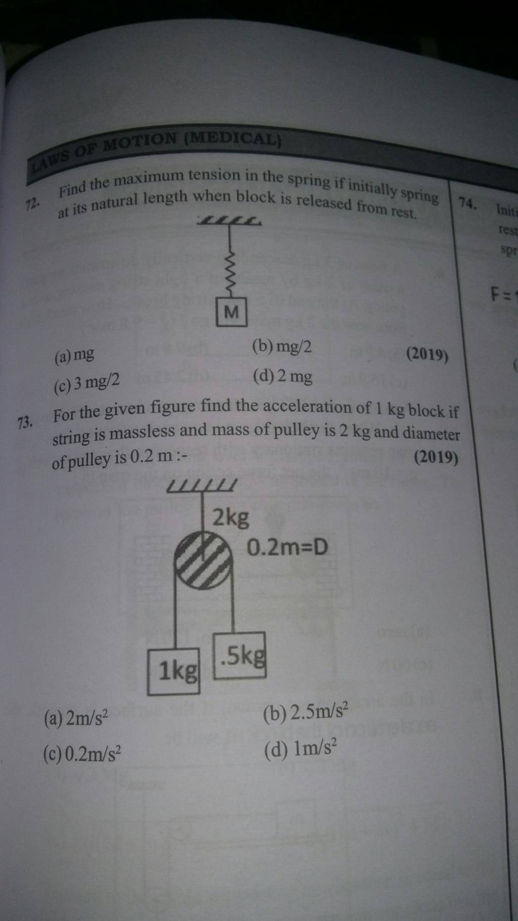 Find the maximum tension in the spring if initially spring at its natural..
