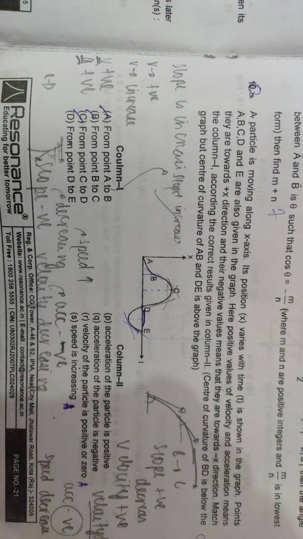 between A and B is θ such that cosθ=−nm (where m and n are positive inte..