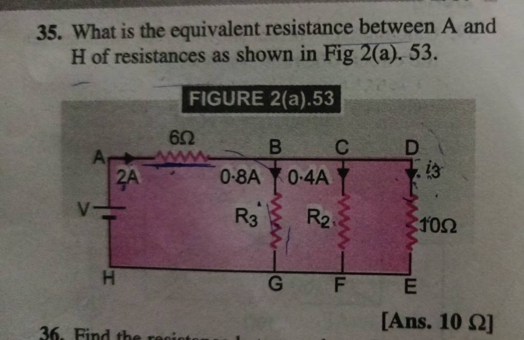35. What is the equivalent resistance between A and H of resistances as s..