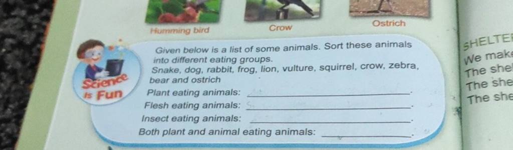 Given below is a list of some animals. Sort these animals into different ..