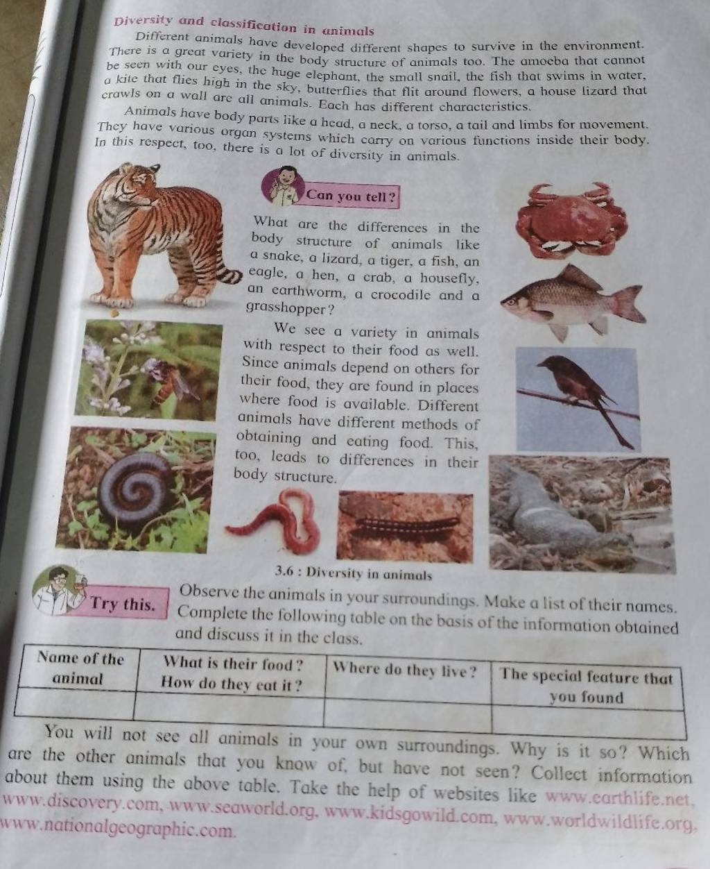 Diversity and classification in animals Different animals have developed ..