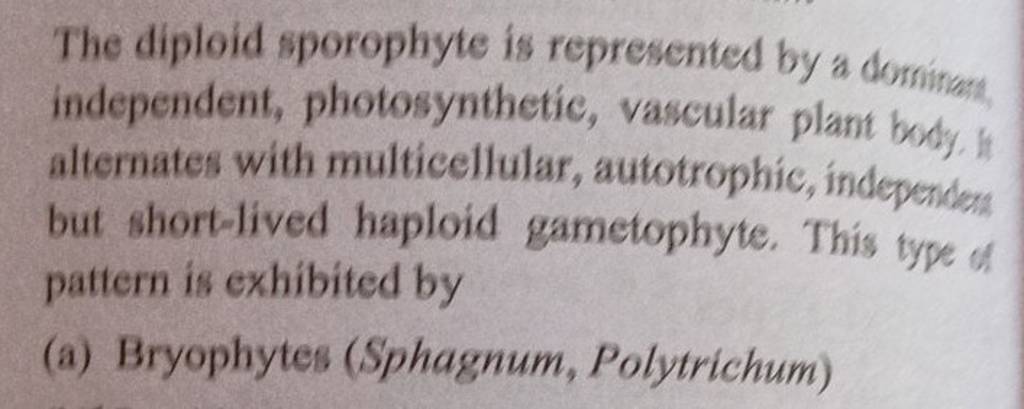 The diploid sporophyte is represented by a dominant independent, photo