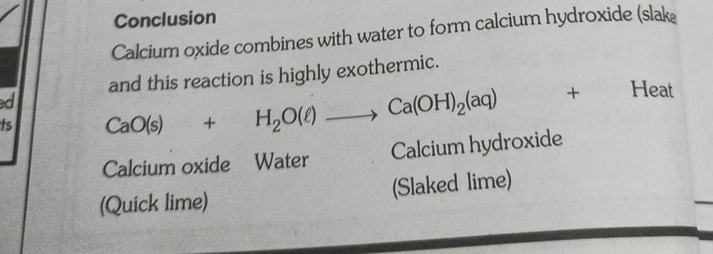 calcium oxide water experiment