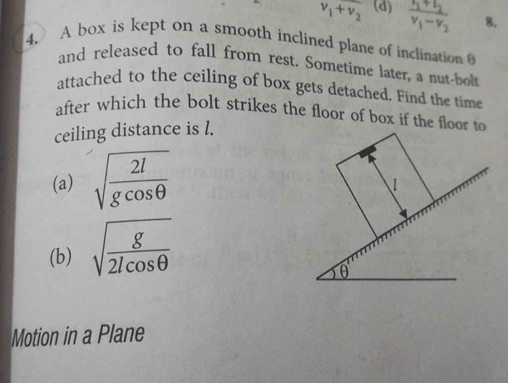 4. A box is kept on a smooth inclined plane of inclination θ and released..