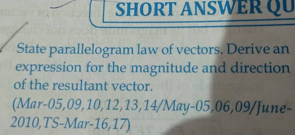 State Parallelogram Law Of Vectors Derive An Expression For The Magnitud