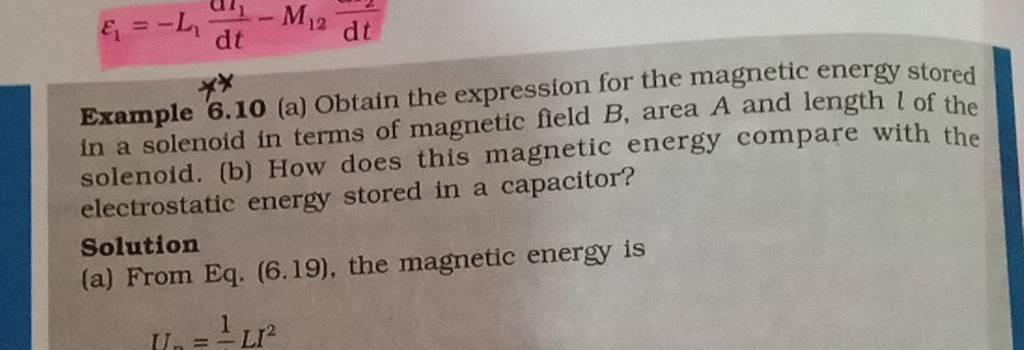 Example 610 A Obtain The Expression For The Magnetic Energy Stored In 