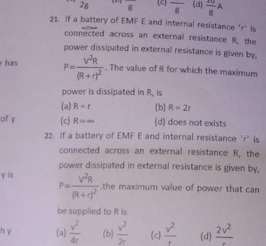 If a battery of EMF E and internal resistance ' r ' is connected across a..