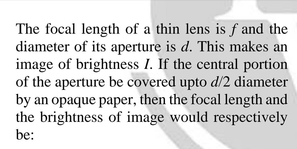 The focal length of a thin lens is f and the diameter of its aperture is