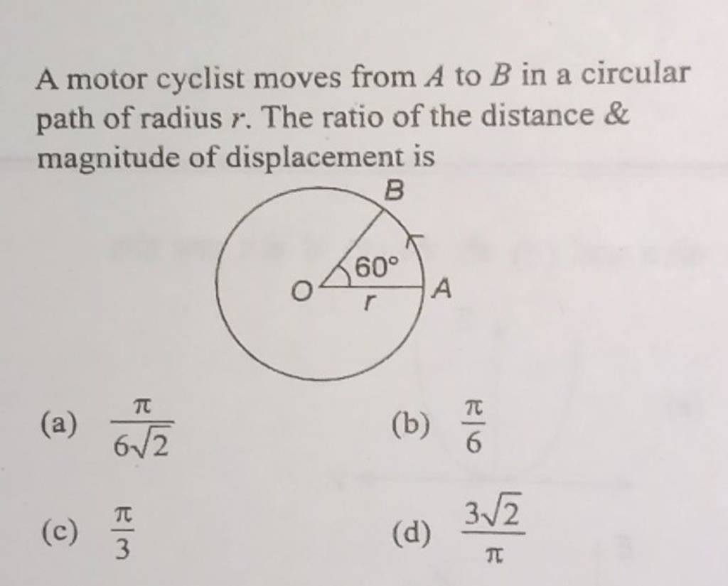 A Motor Cyclist Moves From A To B In A Circular Path Of Radius R. The Rat..