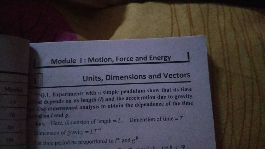 Module 1 Motion, Force and Energy Units, Dimensions and Vectors Q.1. Exp..