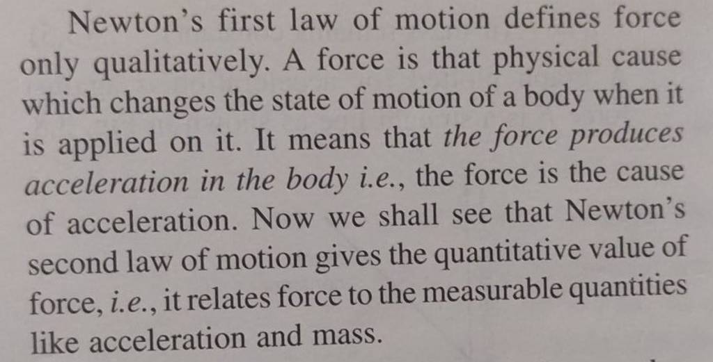 newton's first law of motion defines force explain