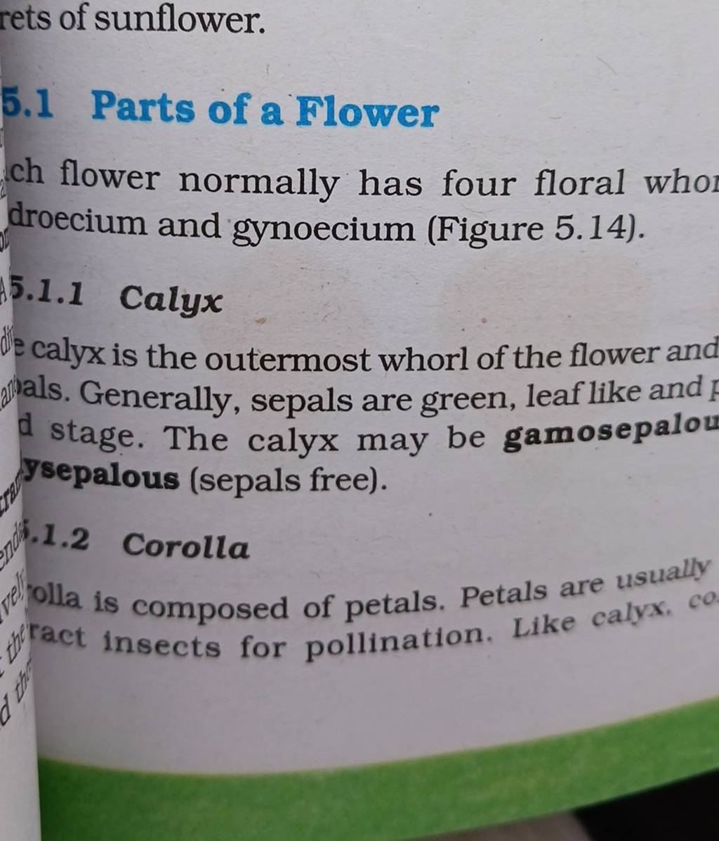 rets of sunflower. 5.1 Parts of a Flower ch flower normally has four flor..