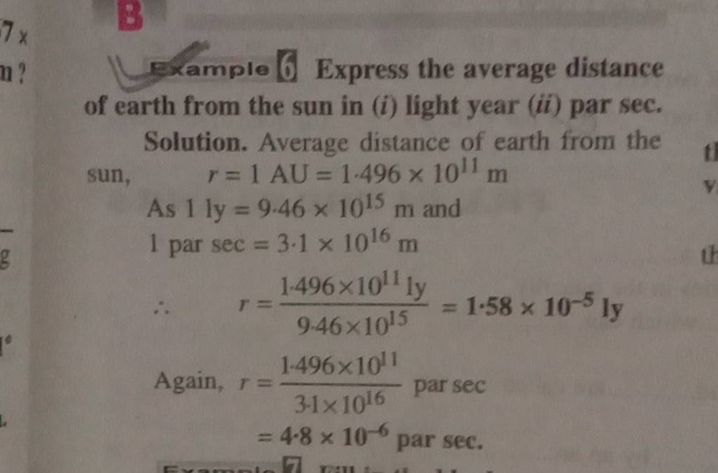 Example 6 Express the average distance of earth from the sun in (i) light..