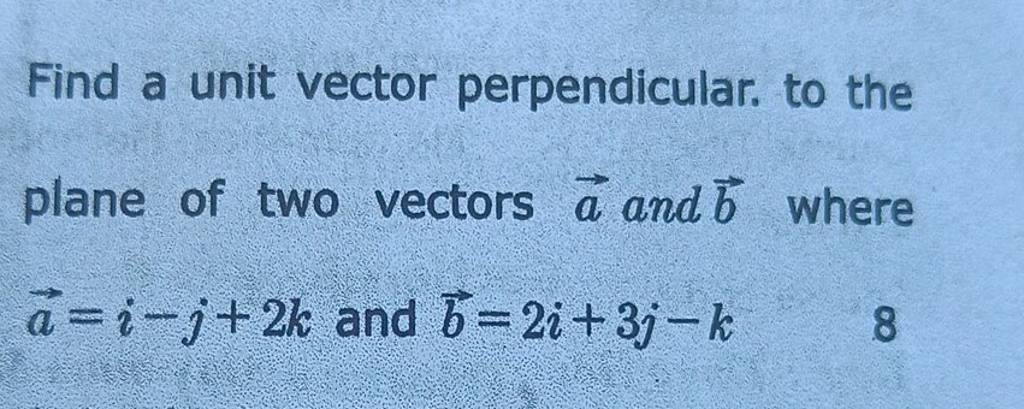 Find A Unit Vector Perpendicular. To The Plane Of Two Vectors A And B Whe..