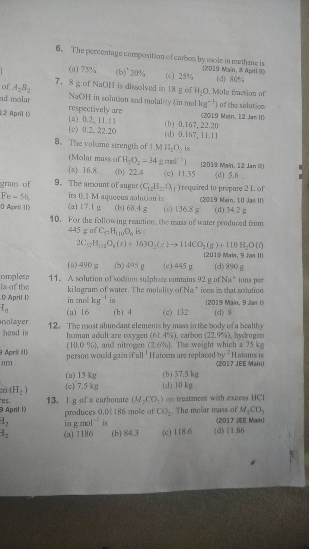 6. The percentage composition of carbon by mole in methane is Filo