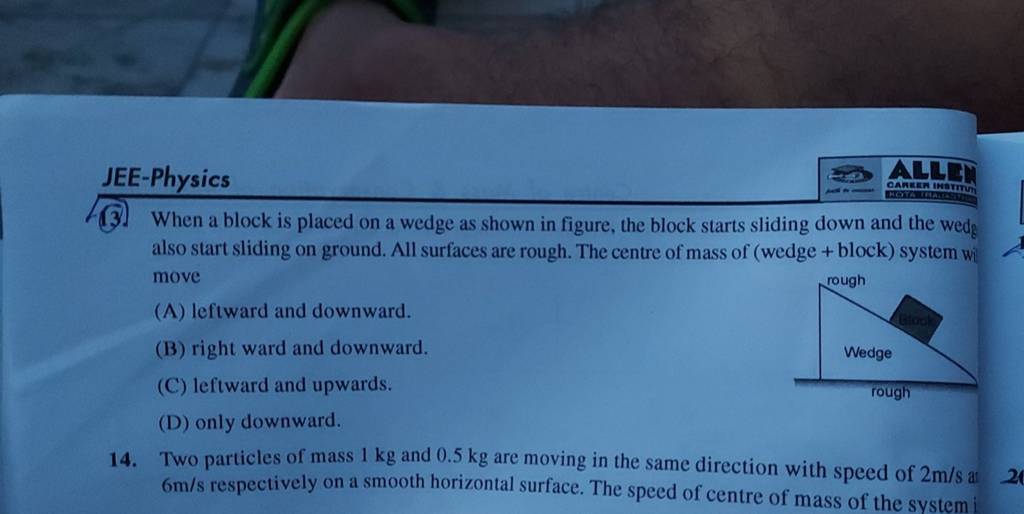 JEEPhysics [13. When a block is placed on a wedge as shown in figure, th..