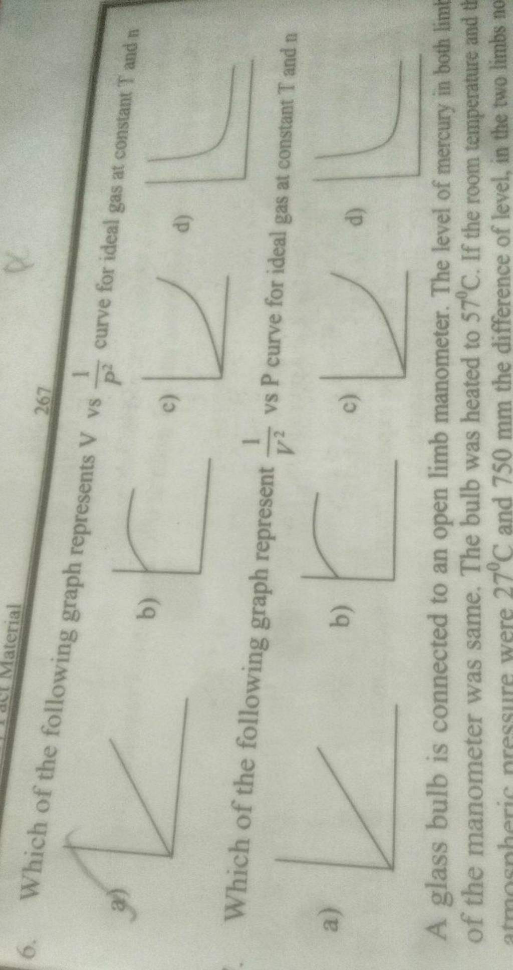 which-of-the-following-graph-represents-v-vs-p21-curve-for-ideal-gas-at