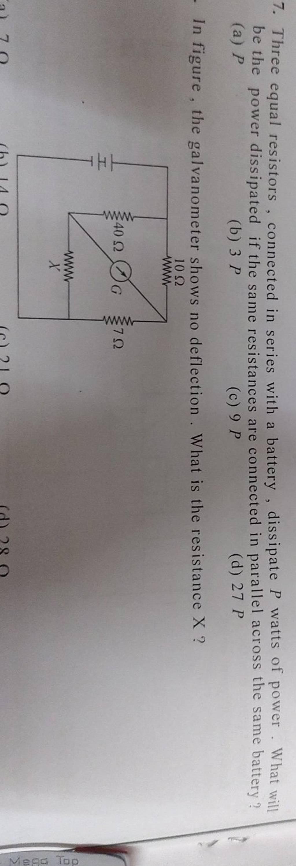 Three equal resistors, connected in series with a battery, dissipate P wa..