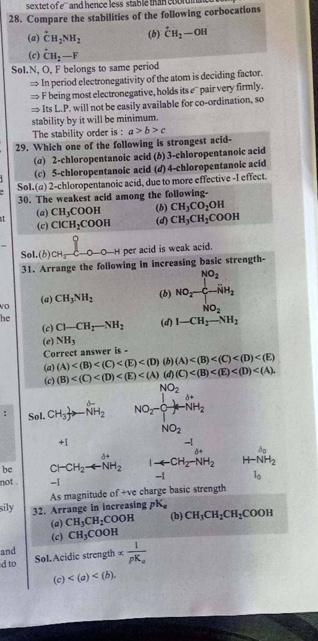 (b) CH3 −C−0−H Per Acid Is Weak Acid. 31. Arrange The Following In Increa..