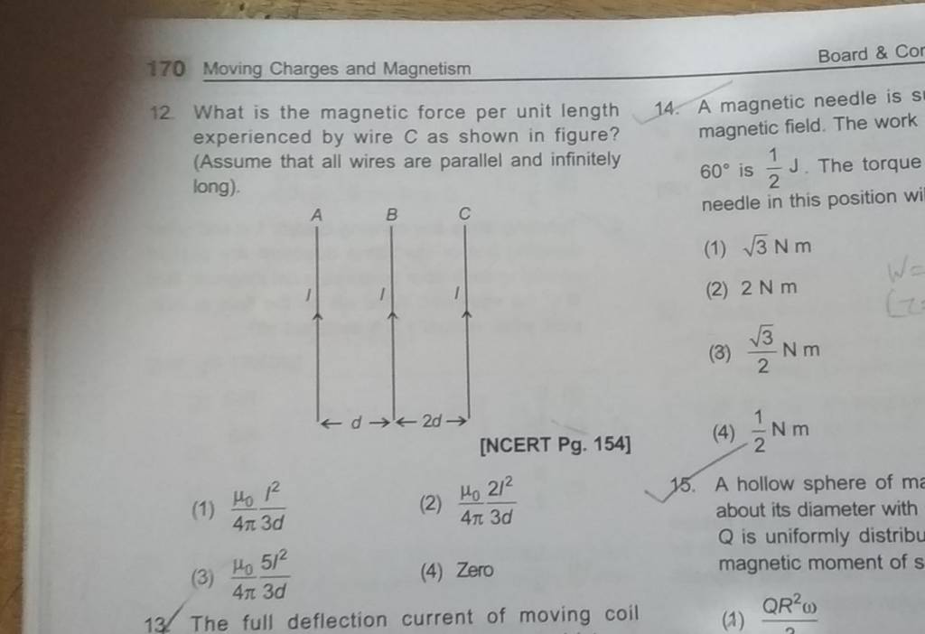 moment of s 13. The full deflection current of moving coil Filo