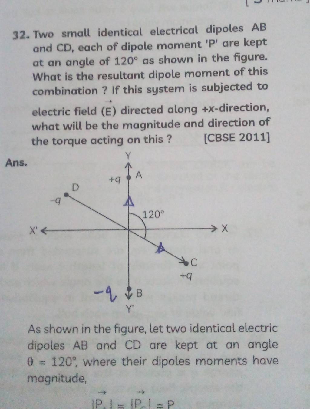 Two Small Identical Electrical Dipoles Ab And Cd Each Of Dipole Mome