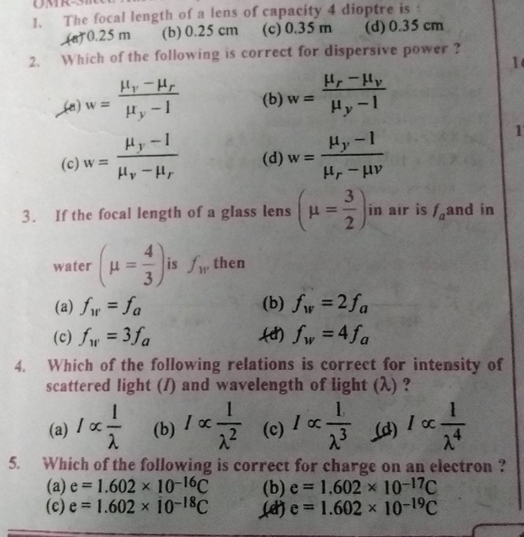 The focal length of a lens of capacity 4 dioptre is Filo