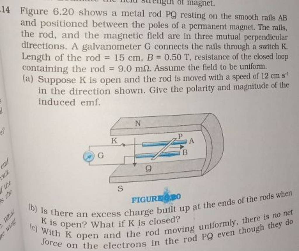 14 Figure 6.20 shows a metal rod PQ resting on the smooth rails AB and po..