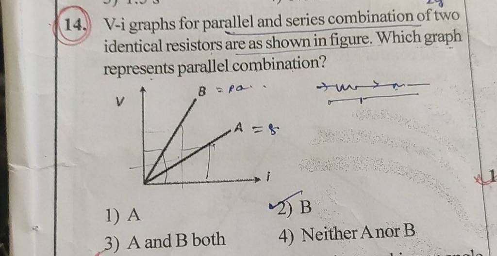 V-i graphs for parallel and series combination of two identical resistors..