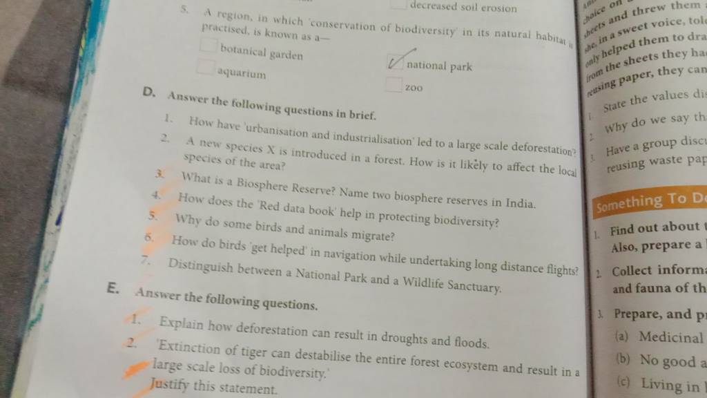 botanical garden aquarium the following questions in brief. D. Answer the..