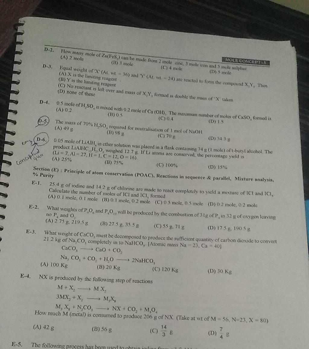 Section (E): Principle of atom conservation (POAC). Reactions in sequence..