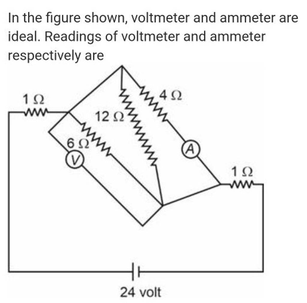 In the figure shown, voltmeter and ammeter are ideal. Readings of voltmet..