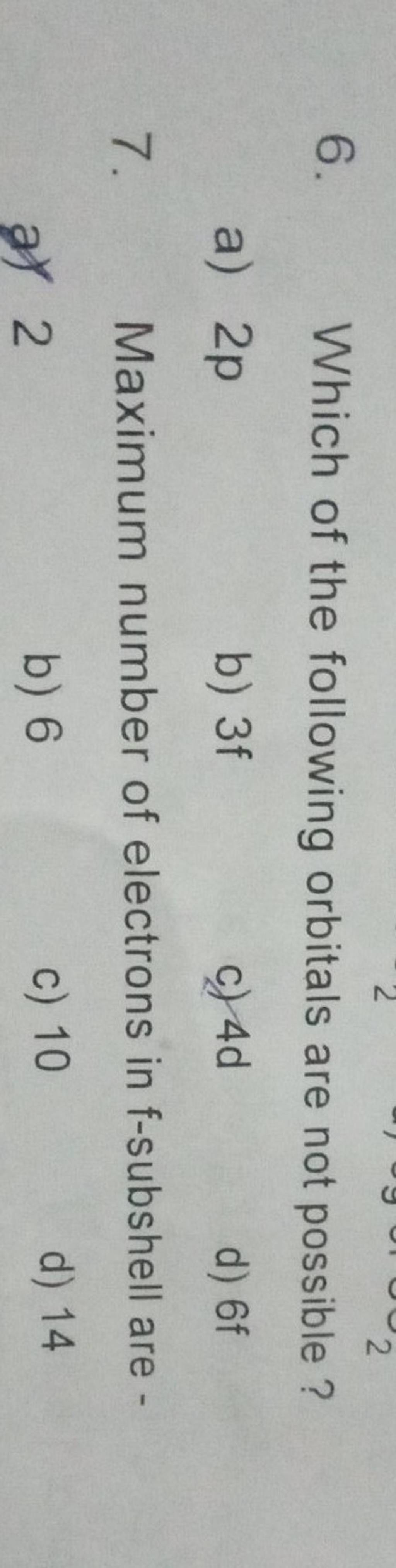maximum number of electrons in d sub shell