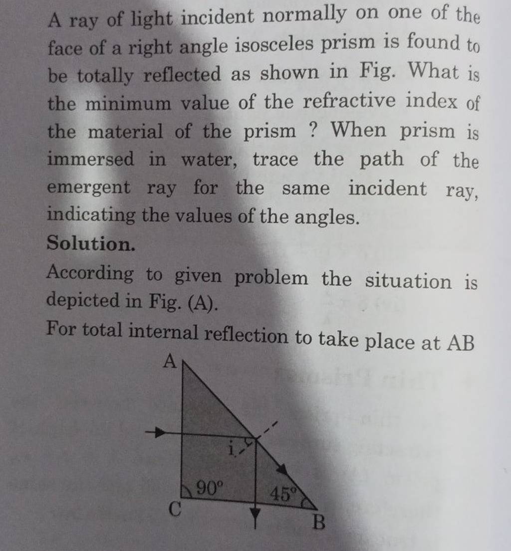 a-ray-of-light-incident-normally-on-one-of-the-face-of-a-right-angle-isos