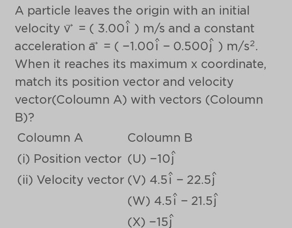 a-particle-leaves-the-origin-with-an-initial-velocity-v-3-00i-m-s-and-a