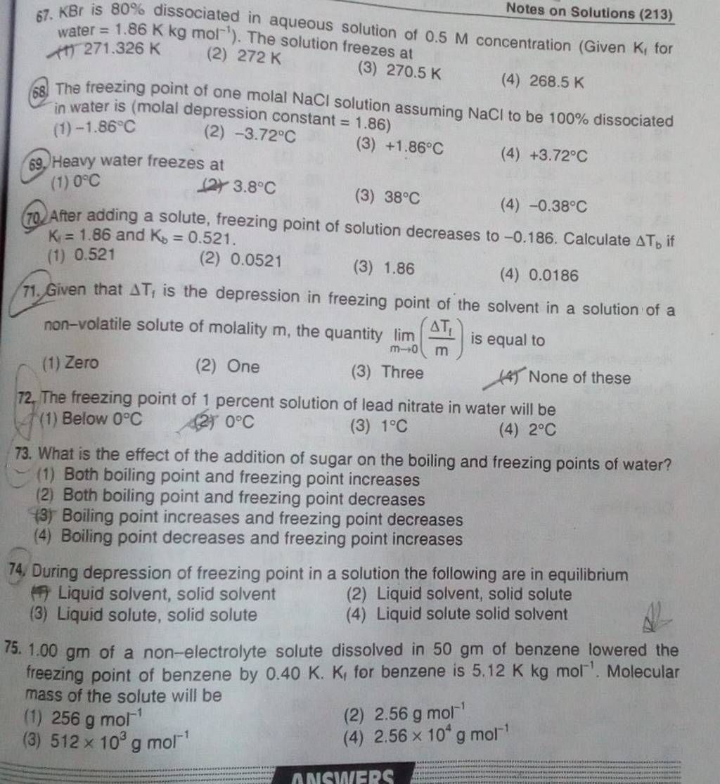 during depression of freezing point experiment an equilibrium