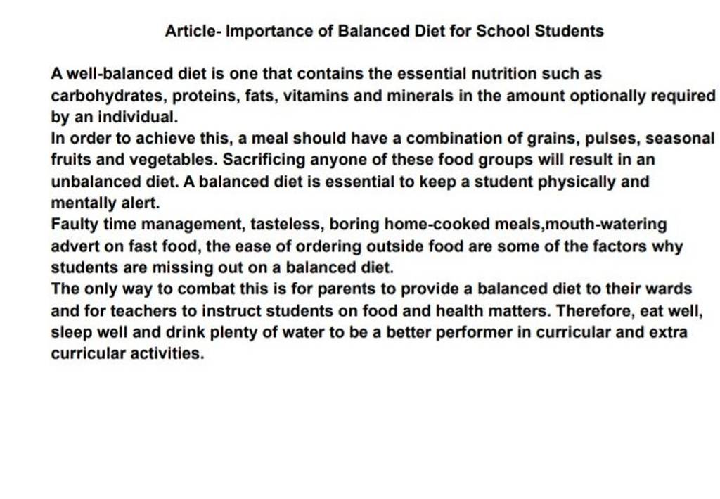 Article Importance Of Balanced Diet For School Students Filo