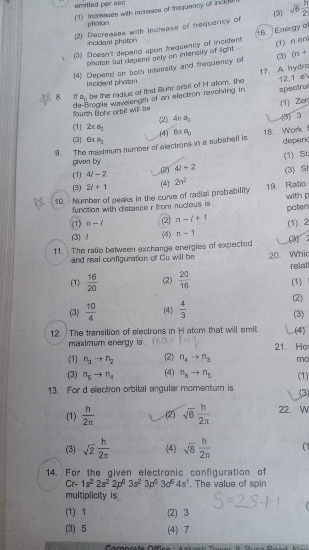 The transition of electrons in H atom that will emit maximum energy is ma..