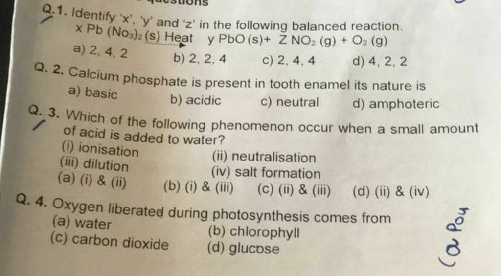 4. Oxygen liberated during photosynthesis comes from Filo