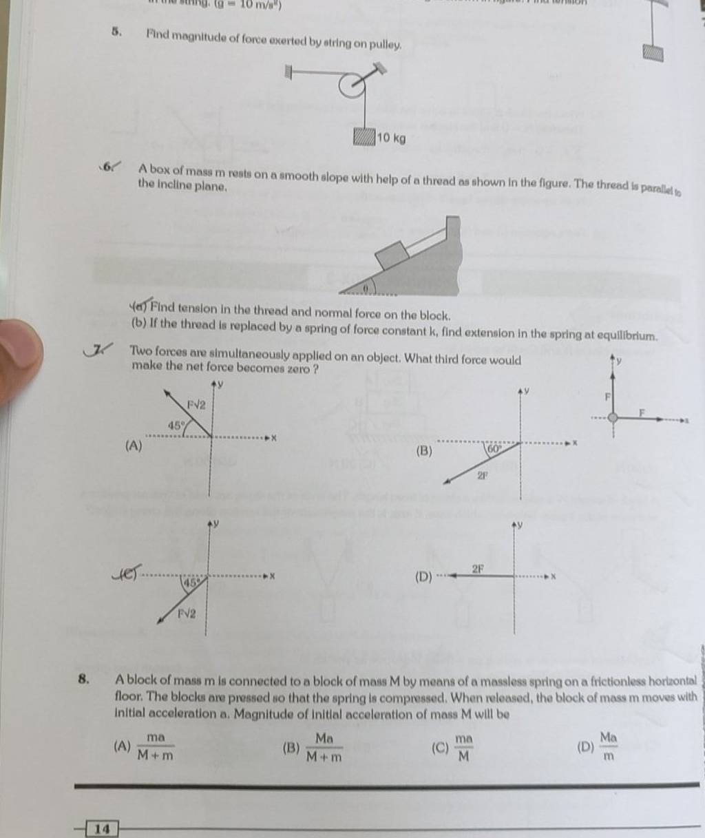 Find magnitude of force exerted by string on pulley 6 a box of mass m r 
