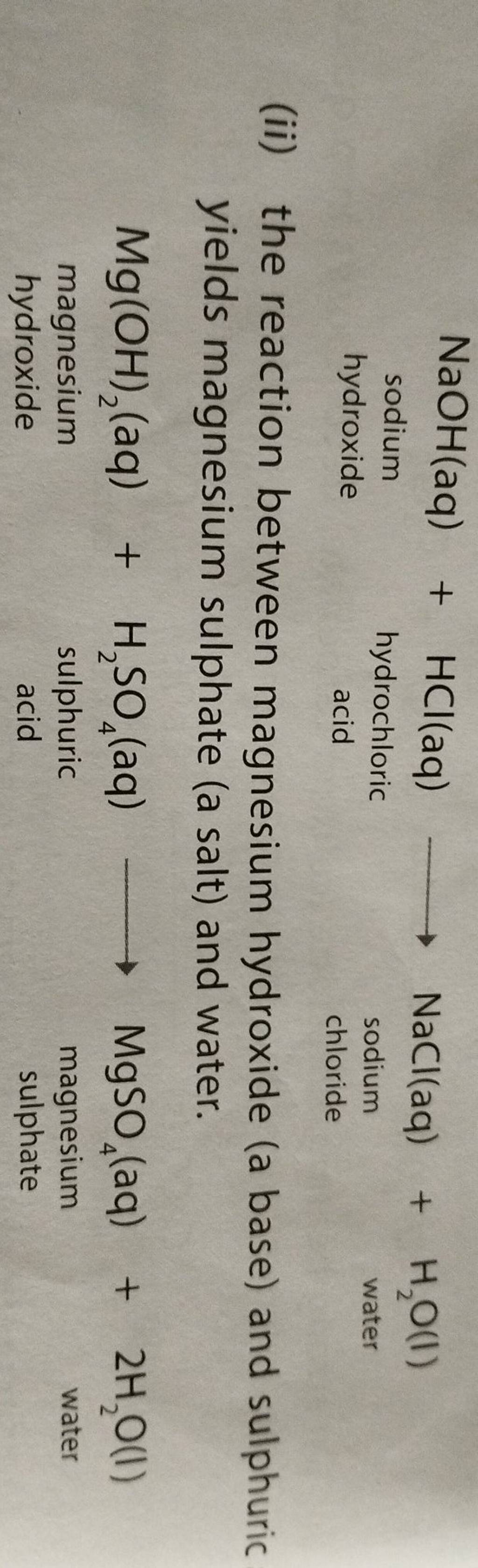 Ii The Reaction Between Magnesium Hydroxide A Base And Sulphuric Yiel 3863